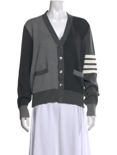 Pre-owned Thom Browne Colorblock Pattern V-neck Sweater In Grey
