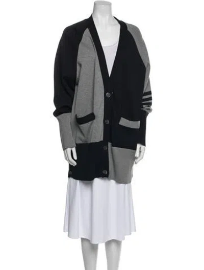 Pre-owned Thom Browne Colorblock Pattern V-neck Sweater W/ Tags In Gray