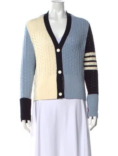 Pre-owned Thom Browne Colorblocked 4-bar Virgin Wool Sweater In Blue