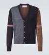 Thom Browne Navy/grey/brown Wool Cardigan In Multi