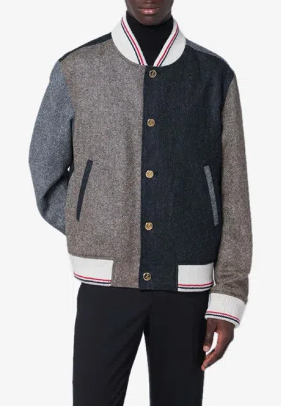 THOM BROWNE COLORBLOCKED WOOL BOMBER JACKET