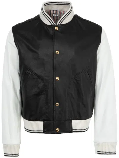 THOM BROWNE COLOUR-BLOCK BOMBER JACKET - MEN'S - LAMBSKIN/CUPRO