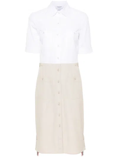 Thom Browne Colour-block Button-up Shirtdress In White