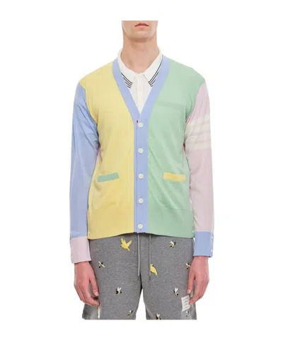 Thom Browne Colour-block Check-print Cardigan In Multicolor