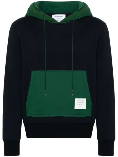 Thom Browne Panel Hooded Sweatshirt With Kangaroo Pocket In Blue
