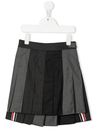 Thom Browne Kids' Colour-block Pleated Skirt In Grey