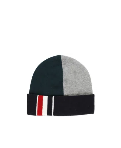 Thom Browne Colour-block Virgin Wool Beanie In Black
