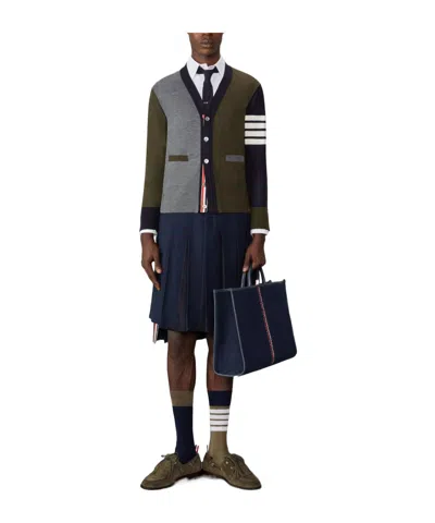 Thom Browne Colour-block Virgin Wool Cardigan In Black
