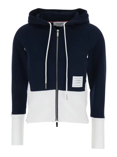 Thom Browne Colour-block Hooded Cotton Sweatshirt In Blue