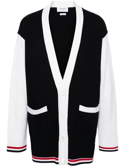 Thom Browne Colourblock Virgin-wool Cardigan In Blue