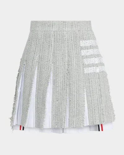 Thom Browne Combo Pleated 4-bar Tweed Mini Skirt In Gray