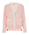Thom Browne Cotton Cardigan With Contrast Trim And Ruffle Detailing In Pink
