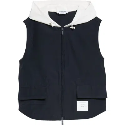 Thom Browne Contrast Hooded Ripstop Vest In Navy