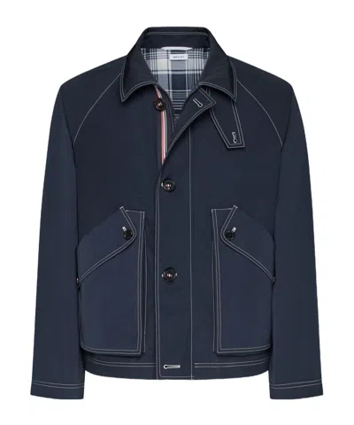 THOM BROWNE CONTRAST-STITCHING RAGLAN JACKET