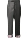 Thom Browne Contrast Topstitching Trousers In Grey
