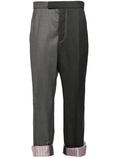 Thom Browne Contrast Topstitching Trousers In Grey