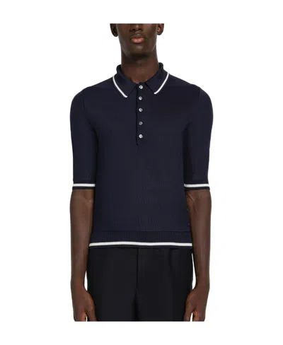 Thom Browne Contrast-trim Polo Shirt In Blau