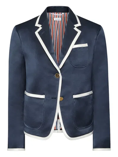 Thom Browne Blazer Aus Satin Mit Kontrastdetails In Blue