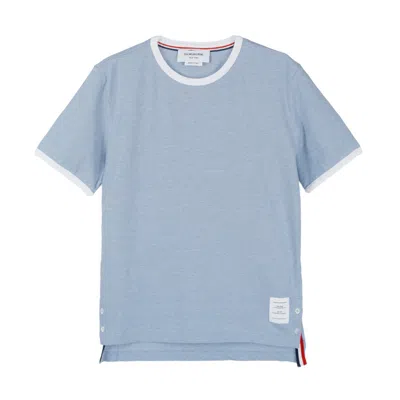 Thom Browne Contrast-trim T-shirt In Blue