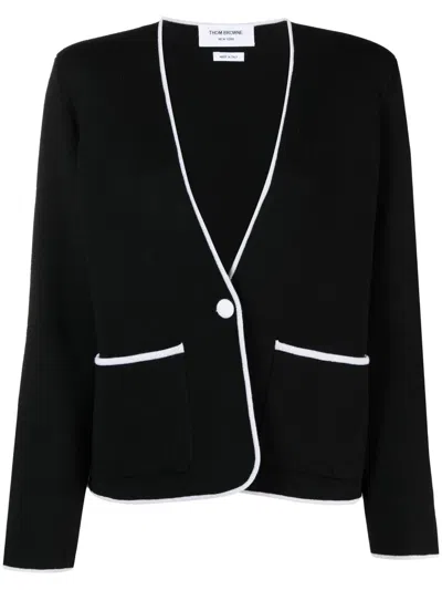 THOM BROWNE CONTRASTING-TRIM COLLARLESS JACKET