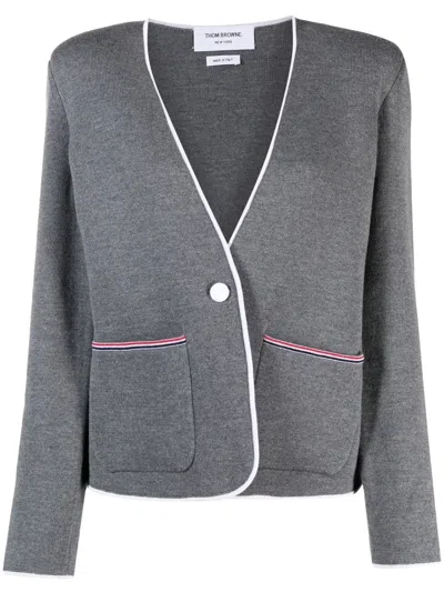 THOM BROWNE CONTRASTING-TRIM COLLARLESS JACKET