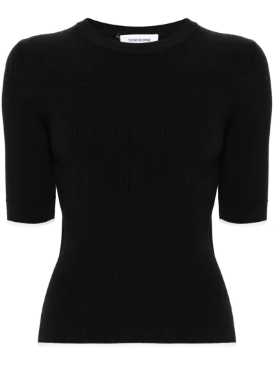 Thom Browne Contrasting-trim Ribbed Jumper In Black