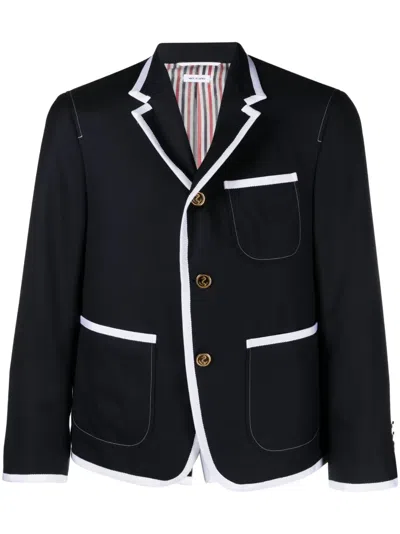 Thom Browne Contrasting-trim Single-breasted Blazer In Blue