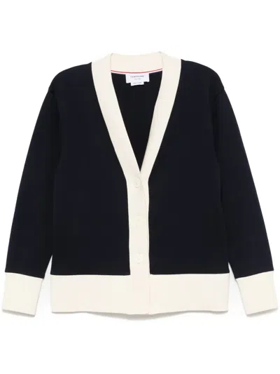 Thom Browne Contrasting-trim V-neck Cardigan In Black