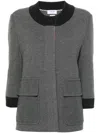 Thom Browne Contrasting-trim Wool Blend Cardi-coat In Grey