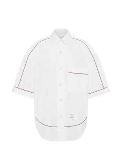Thom Browne Supersize Tricolor Trim Short Sleeve Button-up Shirt In Multi