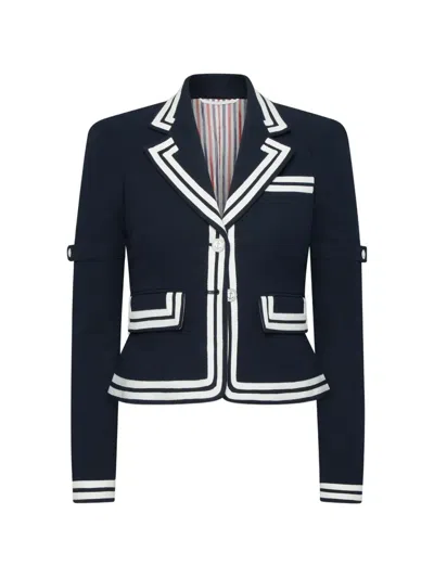 Thom Browne Contrast-trim Cropped Jacket In Blue