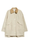 Thom Browne Corduroy Collar In Typewriter Cloth Gardening Coat In Khaki