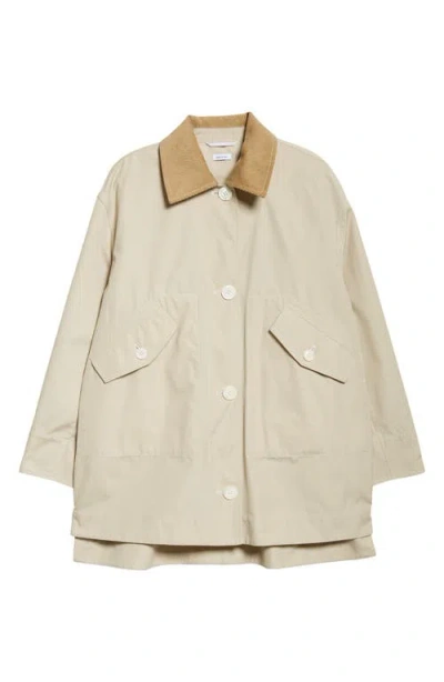 Thom Browne Corduroy Collar In Typewriter Cloth Gardening Coat In Green