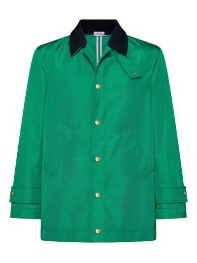 Thom Browne Corduroy-collar Overcoat In Green