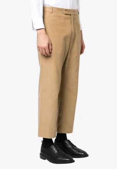 Thom Browne Corduroy Cropped Pants With Signature-tab In Brown