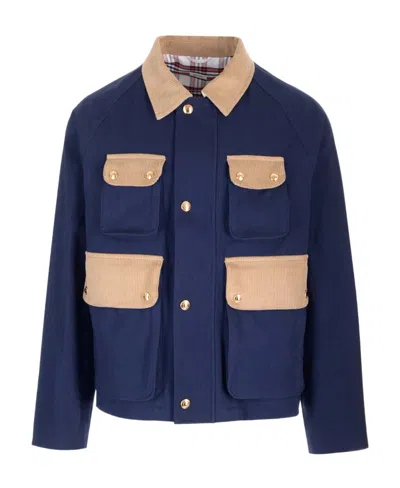 THOM BROWNE THOM BROWN CONTRASTED CORDUROY CROPPED COAT