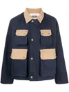 Thom Browne Thom Brown Contrasted Corduroy Cropped Coat In Navy