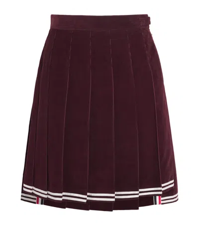 Thom Browne Corduroy Pleated Mini Skirt In Burgundy