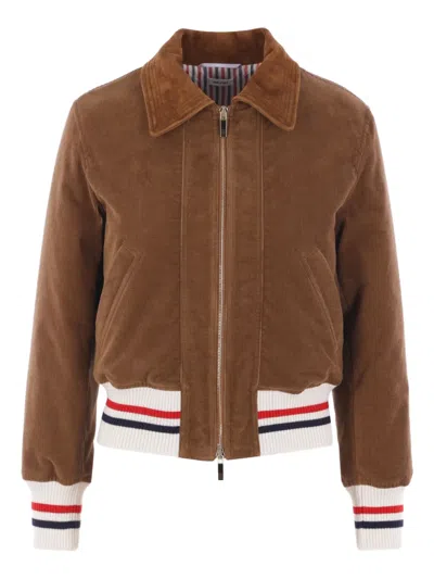 Thom Browne Corduroy Ribbed-trim Jacket In Brown