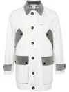Thom Browne Corduroy-trim Single-breasted Coat In Grey