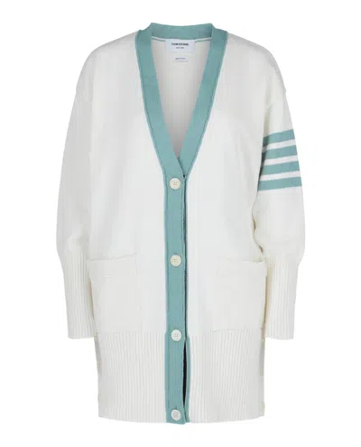 Thom Browne Cotton 4-bar Oversized V-neck Cardigan In White