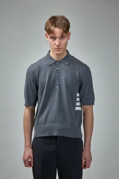 Thom Browne Cotton 4 Bar Relaxed Fit Polo In Grey