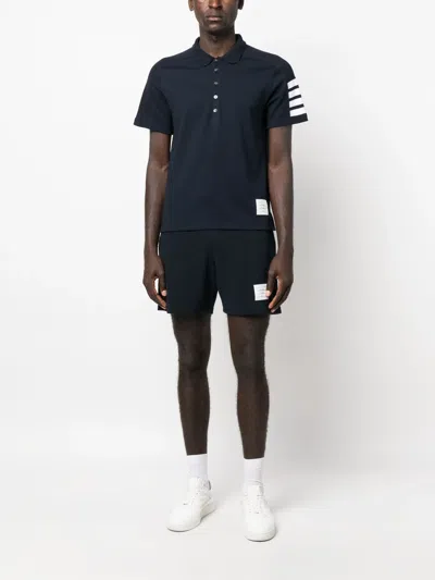 Thom Browne Cotton 4-bar Short Sleeve Polo Men In Blue
