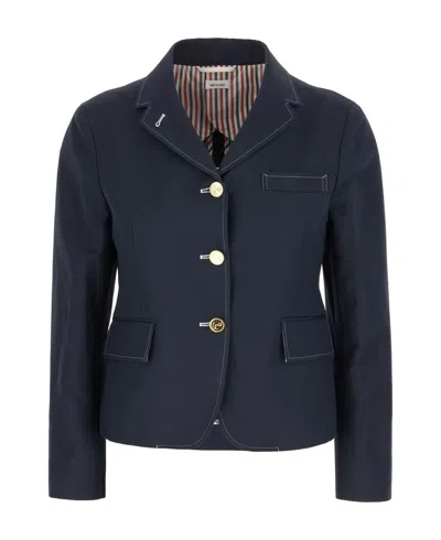 Thom Browne Cotton And Linen Jacket In Blue