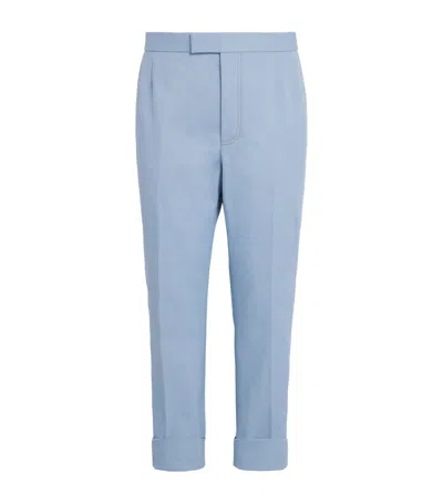 Thom Browne Cotton Backstrap Trousers In Blue