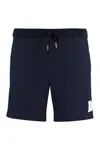 Thom Browne Classic Drawstring Logo Patch Shorts In Raffia Canvas In Blue