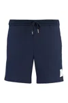 Thom Browne Classic Drawstring Logo Patch Shorts In Raffia Canvas In Blue