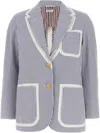 Thom Browne Striped Seersucker Blazer Featuring Patch Pockets In Blue