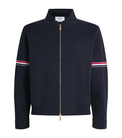 Thom Browne Milano Cotton Blend Bomber Jacket In Navy