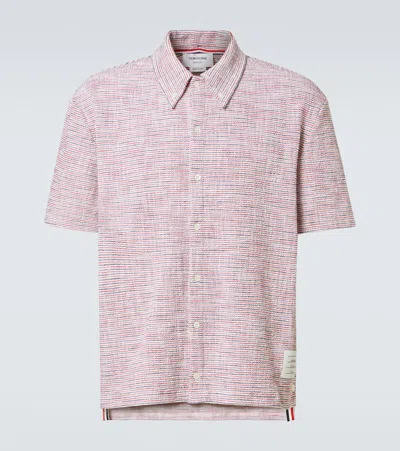 Thom Browne Cotton-blend Tweed Bowling Shirt In Red